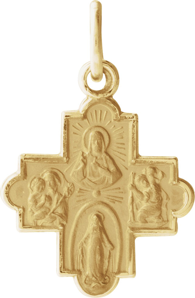 14K Yellow 12x12 mm Four-Way Cross Medal 