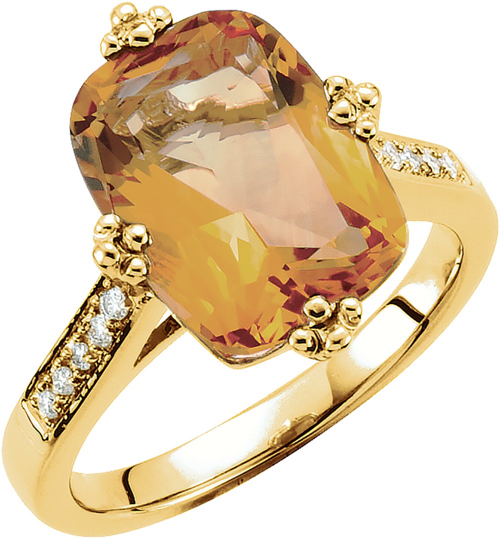 14K Yellow Natural Citrine & .08 CTW Natural Diamond Ring