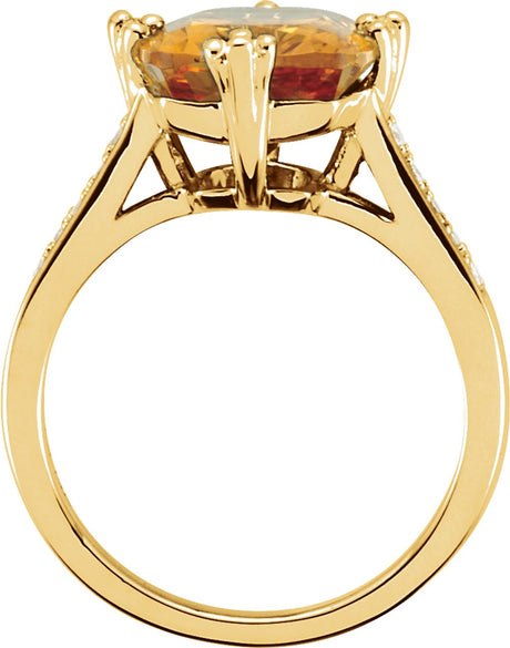 14K Yellow Natural Citrine & .08 CTW Natural Diamond Ring