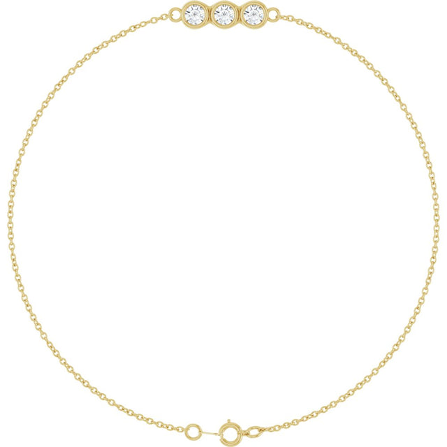 14K Yellow Gold 1/4 CTW Lab-Grown Diamond Three-Stone Line  7" Bracelet 