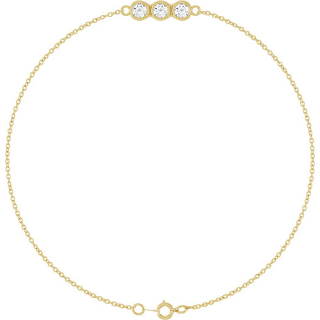 14K Yellow Gold 1/4 CTW Lab-Grown Diamond Three-Stone Line  7" Bracelet 