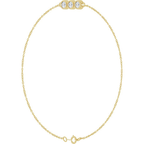 14K Yellow Gold 1/4 CTW Natural Diamond Three-Stone Line  7" Bracelet 