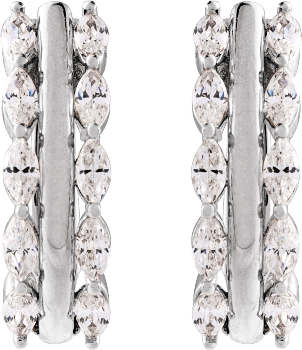14K White 5/8 CTW Natural Diamond Hinged 15 mm Hoop Earrings