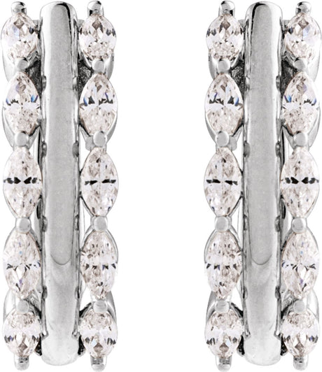 14K White 5/8 CTW Natural Diamond Hinged 15 mm Hoop Earrings