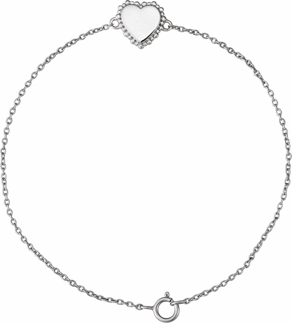 Sterling Silver Engravable Beaded Heart 7" Bracelet