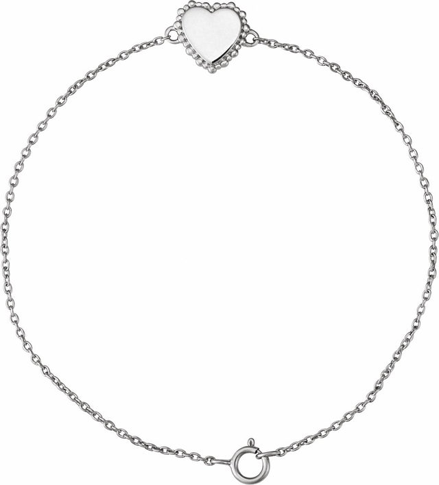 Sterling Silver Engravable Beaded Heart 7" Bracelet