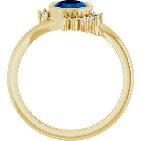 14K Yellow Gold Lab-Grown Blue Sapphire & 1/8 CTW Natural Diamond Ring