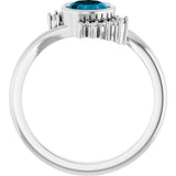 14K White Natural London Blue Topaz & 1/8 CTW Natural Diamond Ring