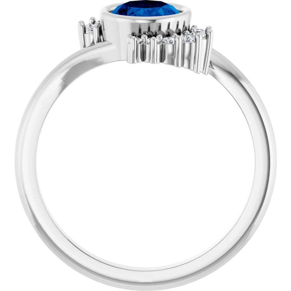 14K White Gold Lab-Grown Blue Sapphire & 1/8 CTW Natural Diamond Ring