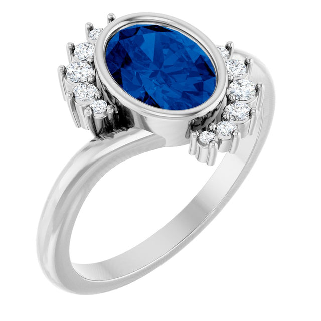 14K White Lab-Grown Blue Sapphire & 1/8 CTW Natural Diamond Ring