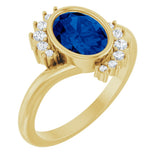 14K Yellow Gold Lab-Grown Blue Sapphire & 1/8 CTW Natural Diamond Ring