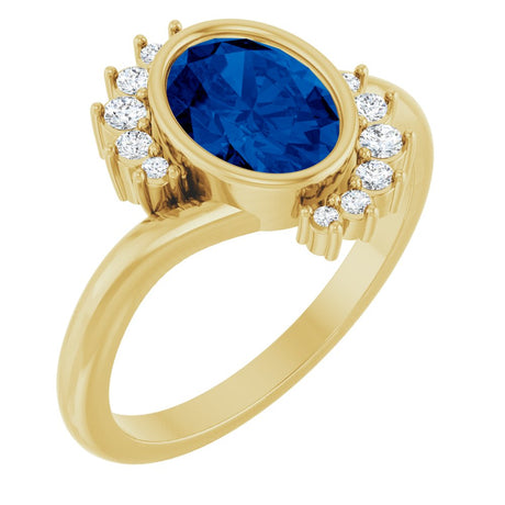 14K Yellow Lab-Grown Blue Sapphire & 1/8 CTW Natural Diamond Ring