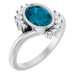 14K White Natural London Blue Topaz & 1/8 CTW Natural Diamond Ring