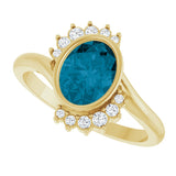 14K Yellow Gold Natural London Blue Topaz & 1/8 CTW Natural Diamond Ring