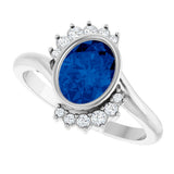 14K White Gold Lab-Grown Blue Sapphire & 1/8 CTW Natural Diamond Ring