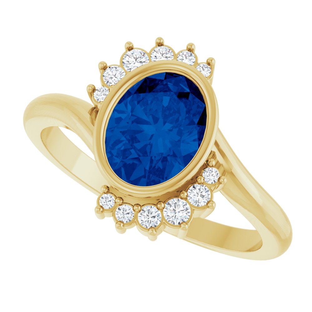 14K Yellow Gold Lab-Grown Blue Sapphire & 1/8 CTW Natural Diamond Ring