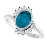 14K White Natural London Blue Topaz & 1/8 CTW Natural Diamond Ring