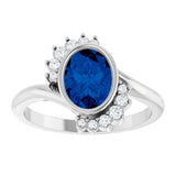 14K White Lab-Grown Blue Sapphire & 1/8 CTW Natural Diamond Ring