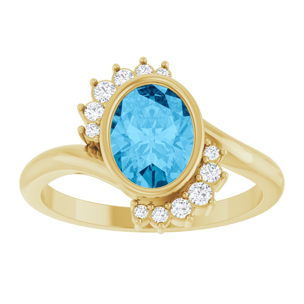 14K Yellow Natural Swiss Blue Topaz & 1/8 CTW Natural Diamond Ring