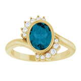 14K Yellow Gold Natural London Blue Topaz & 1/8 CTW Natural Diamond Ring