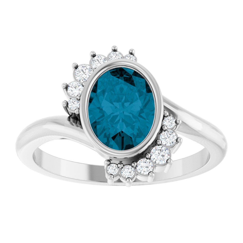 14K White Natural London Blue Topaz & 1/8 CTW Natural Diamond Ring