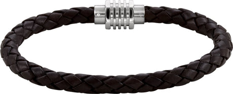 Stainless Steel & 6 mm Dark Brown Braided Leather 9" Bracelet