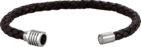 Stainless Steel & 6 mm Black Braided Leather 9" Bracelet