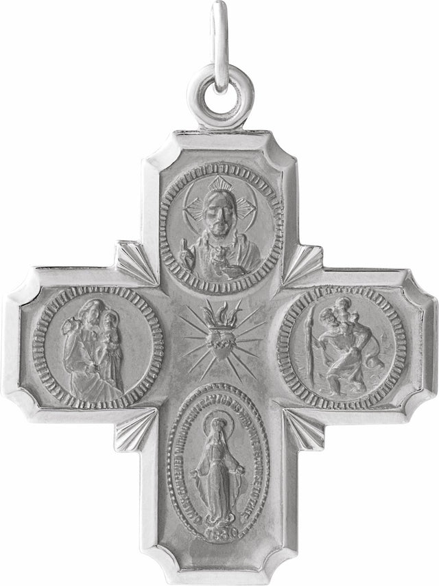 14K White 25x24 mm Four-Way Cross Medal 