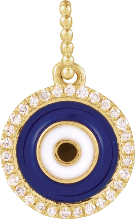 14K Yellow Gold 1/10 CTW Natural Diamond Blue Enameled Evil Eye Pendant