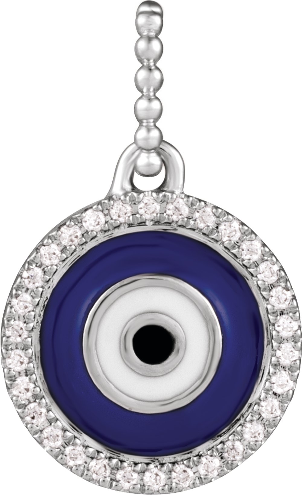 14K White 1/10 CTW Natural Diamond Blue Enameled Evil Eye Pendant