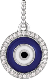 Sterling Silver 1/10 CTW Natural Diamond Blue Enameled Evil Eye Pendant