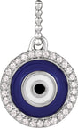 Sterling Silver 1/10 CTW Natural Diamond Blue Enameled Evil Eye Pendant