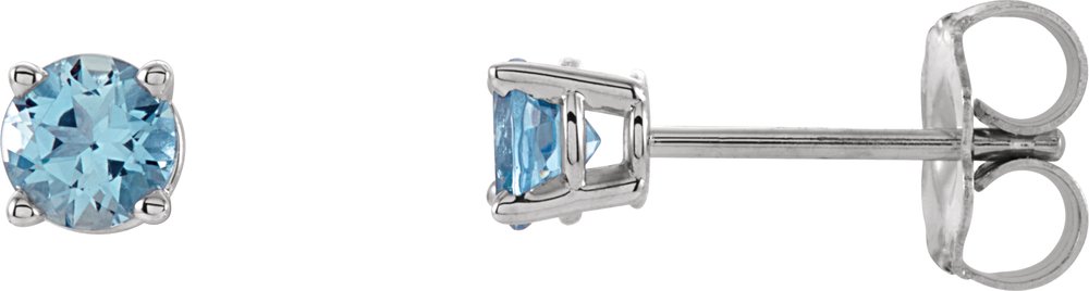 14K White Gold 4 mm Natural Aquamarine Earrings