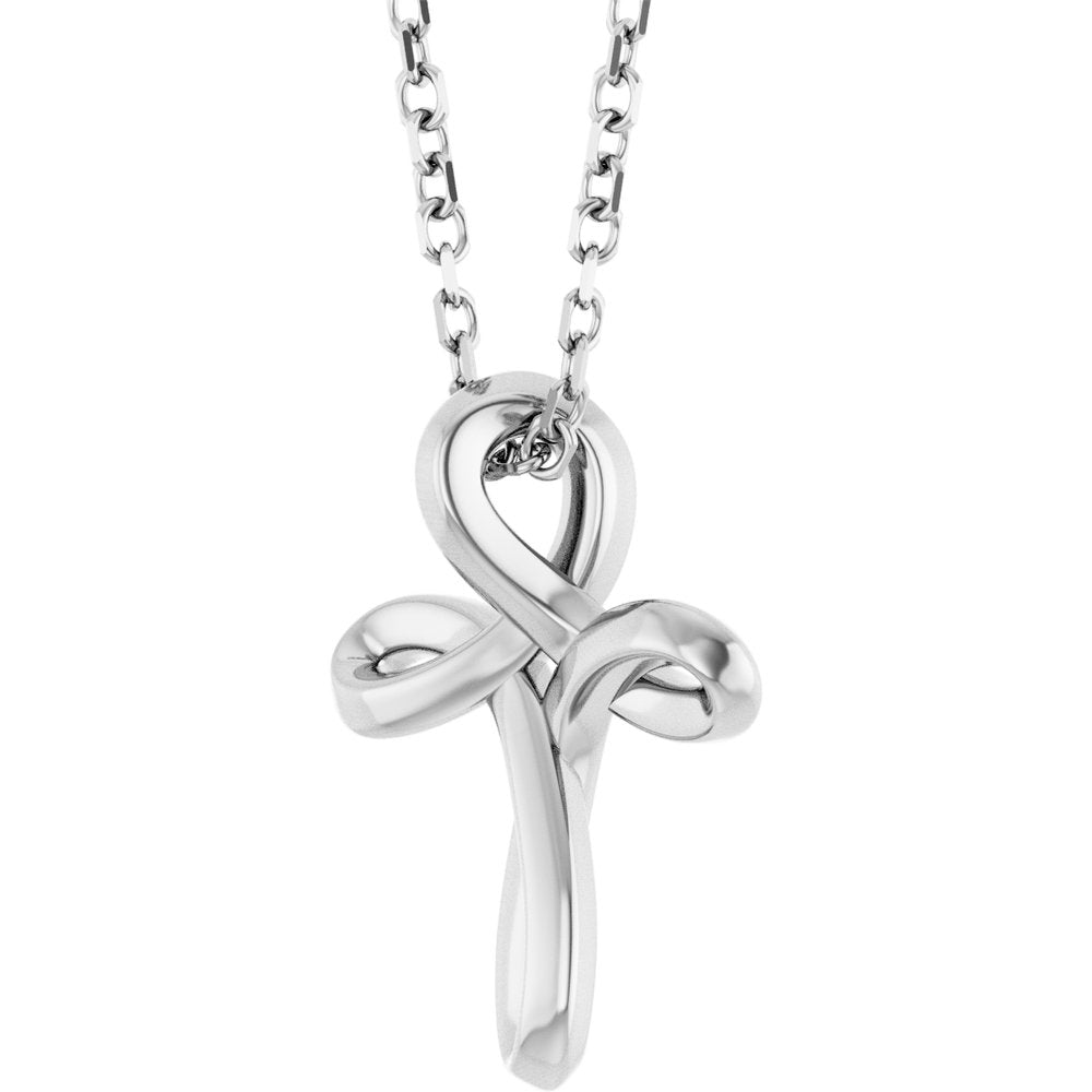 14K White Gold Freeform Cross 16-18" Necklace