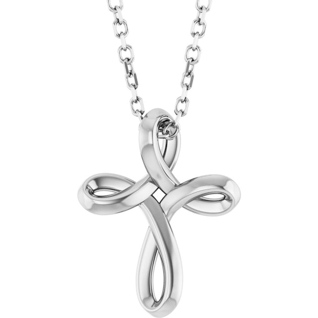 14K White Gold Freeform Cross 16-18" Necklace