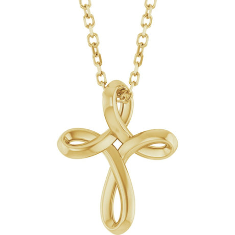14K Yellow Gold Freeform Cross 16-18" Necklace