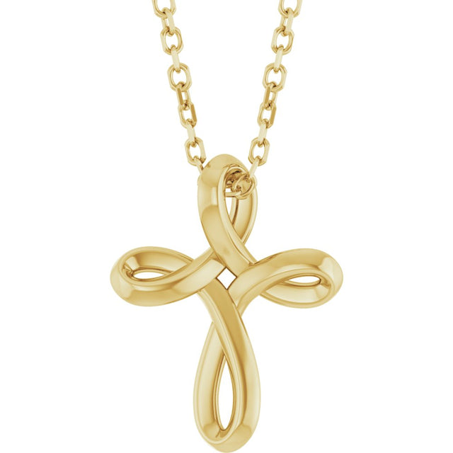 14K Yellow Gold Freeform Cross 16-18" Necklace