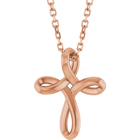 14K Rose Gold Freeform Cross 16-18" Necklace