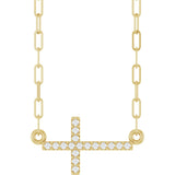 14K Yellow .06 CTW Natural Diamond Sideways Cross 18" Necklace