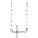 Sterling Silver .06 CTW Natural Diamond Sideways Cross 18" Necklace