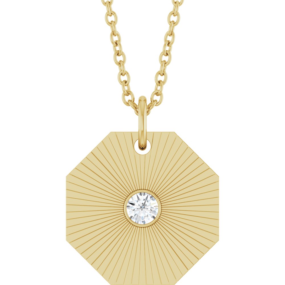 14K Yellow .06 CT Natural Diamond Medallion 16-18" Necklace