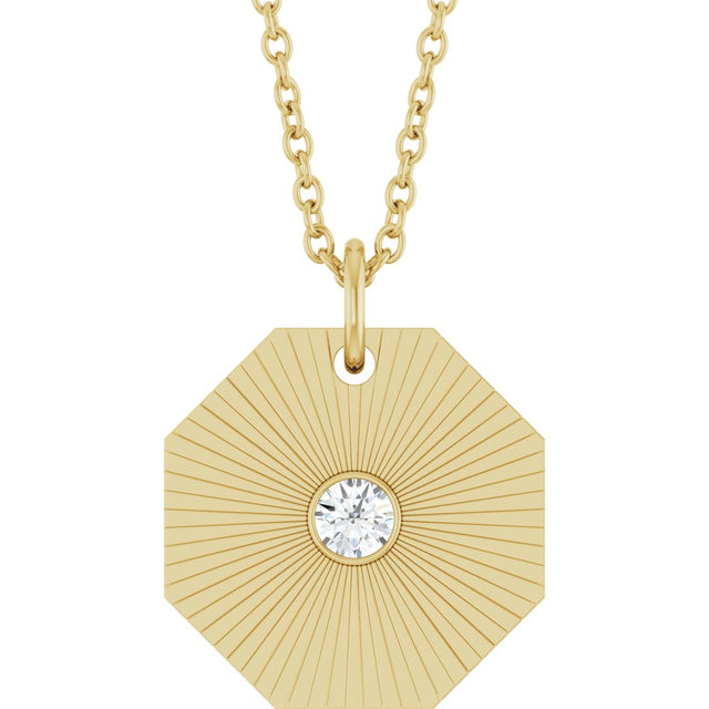 14K Yellow .06 CT Natural Diamond Medallion 16-18" Necklace