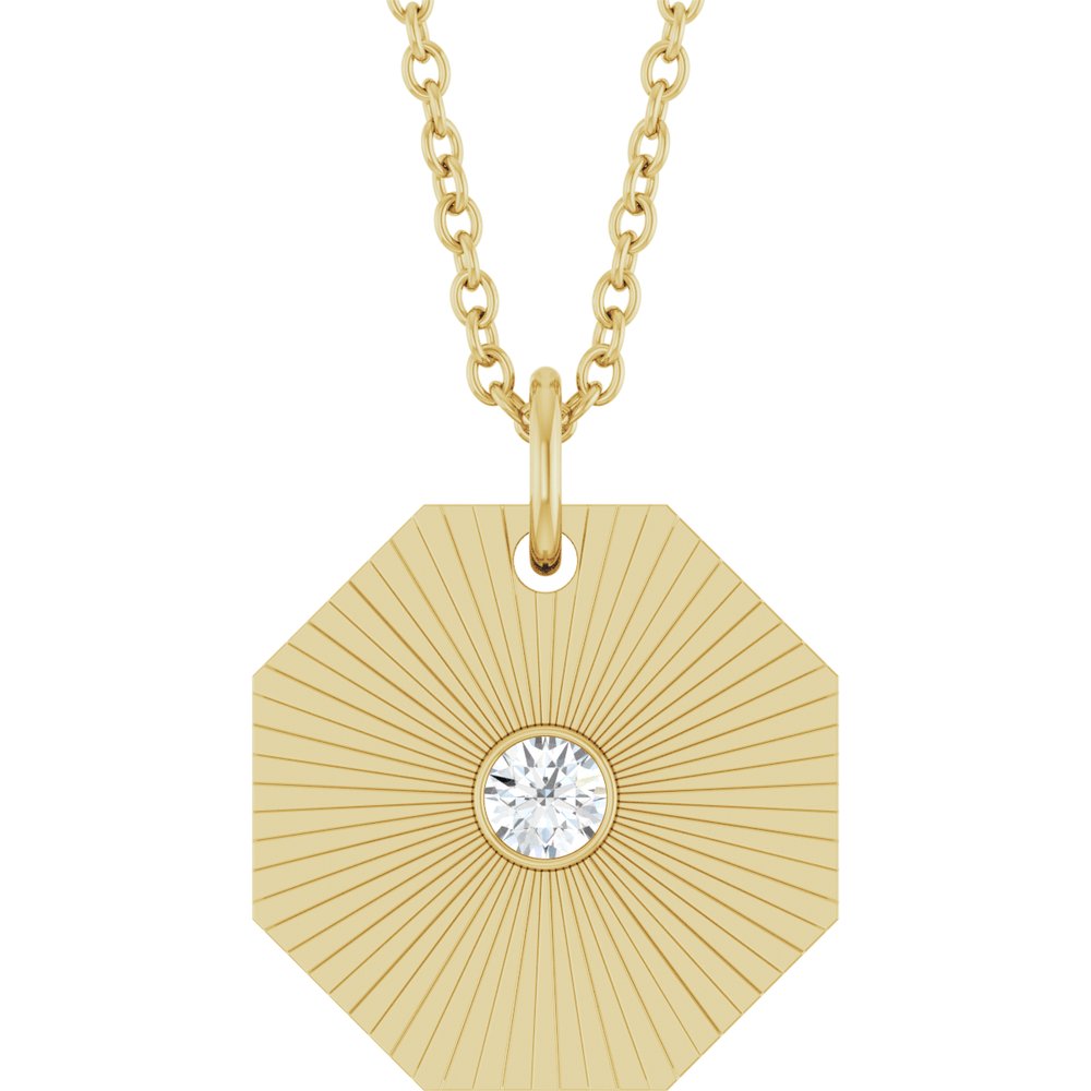 14K Yellow Gold .06 CT Natural Diamond Medallion 16-18" Necklace