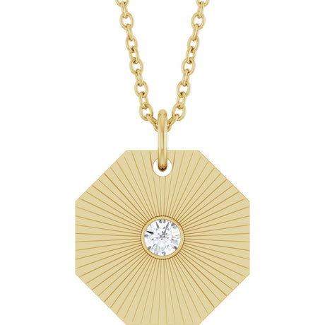 14K Yellow Gold .06 CT Natural Diamond Medallion 16-18" Necklace