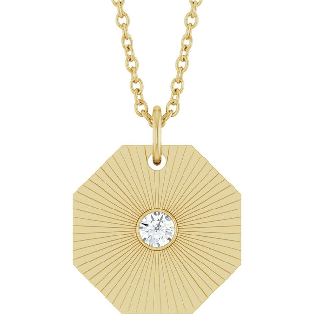 14K Yellow Gold .06 CT Natural Diamond Medallion 16-18" Necklace