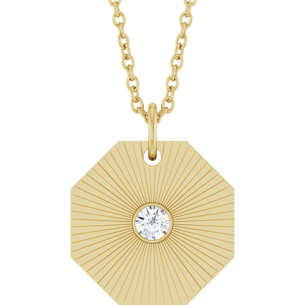 14K Yellow Gold .06 CT Natural Diamond Medallion 16-18" Necklace