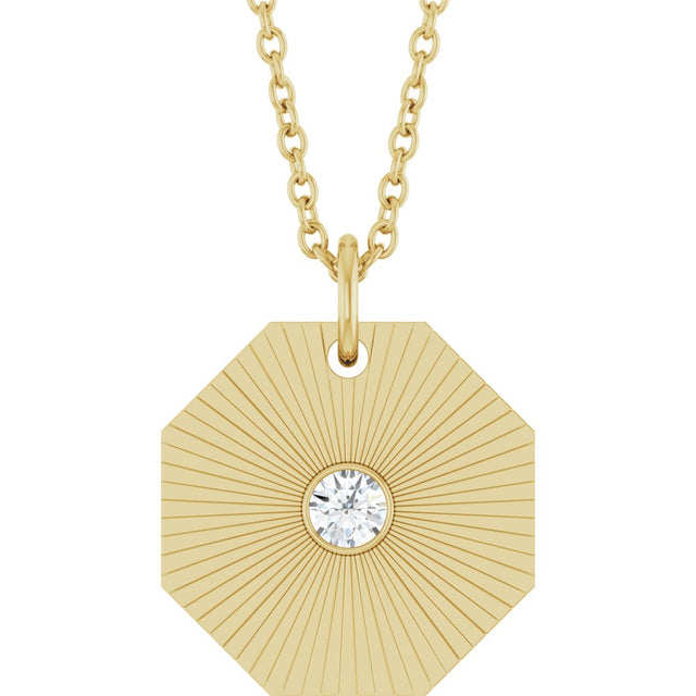 14K Yellow Gold .06 CT Natural Diamond Medallion 16-18" Necklace