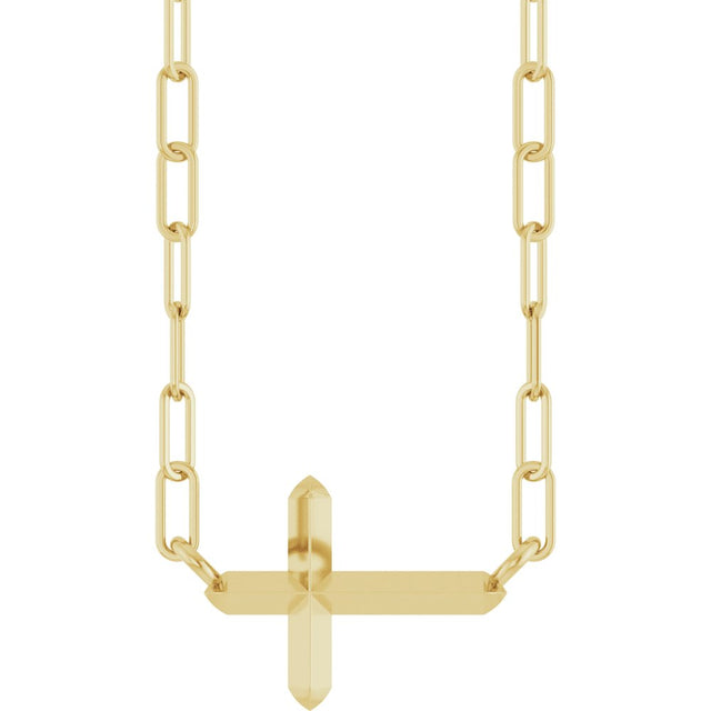 14K Yellow Gold Sideways Cross 18" Necklace
