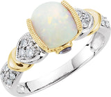 14K White/Yellow Natural White Opal, Natural Tanzanite & 1/6 CTW Natural Diamond Ring