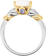 14K White/Yellow Natural White Opal, Natural Tanzanite & 1/6 CTW Natural Diamond Ring